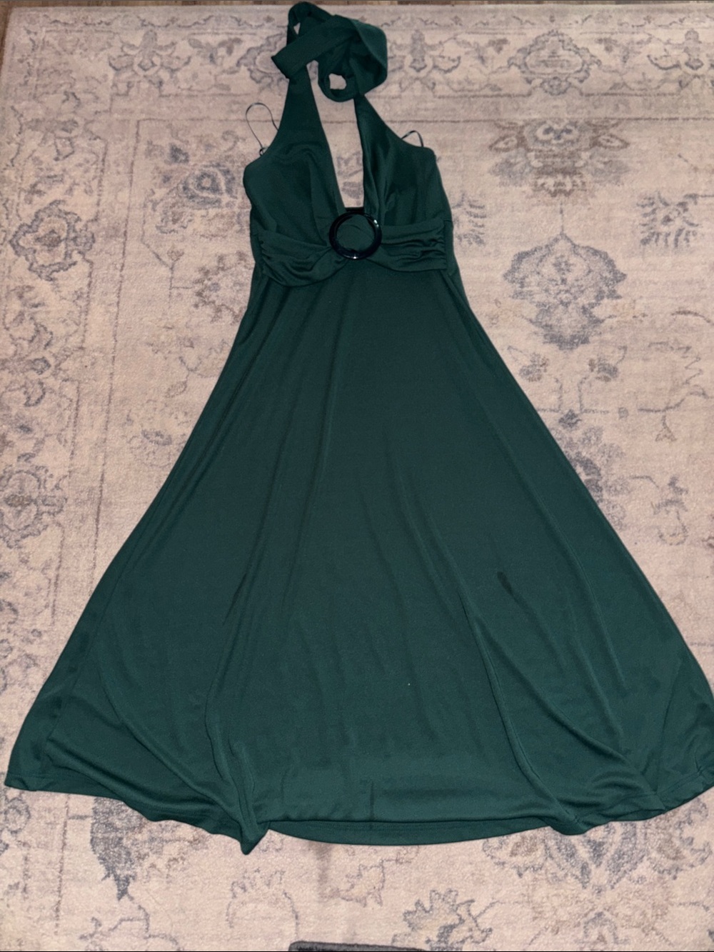 H&M Strapless Dark Green Halter A-Line Dress with Ring Detail